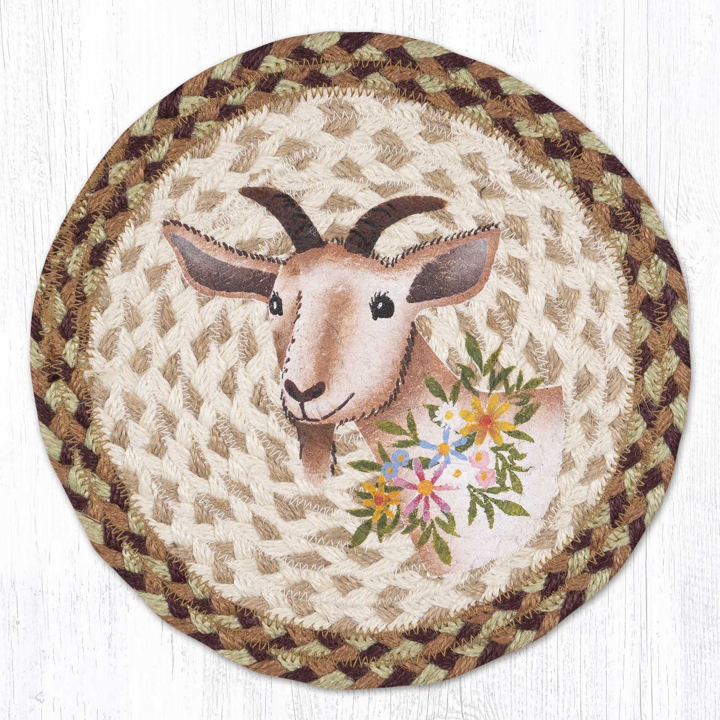 Nanny Goat Flowers 10" Trivet