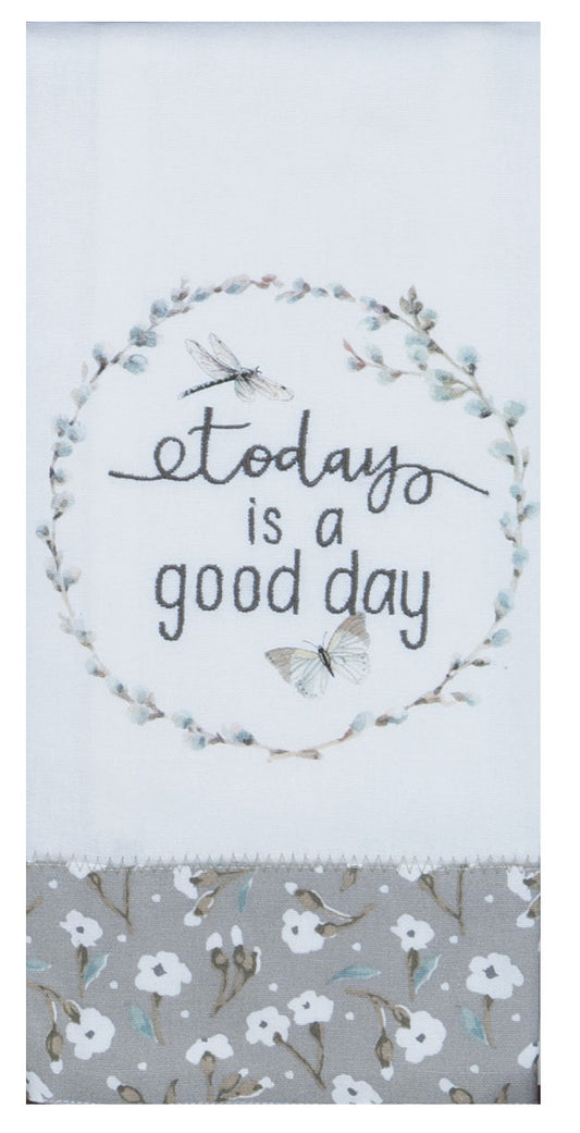 Good Day Embroidered Tea Towel