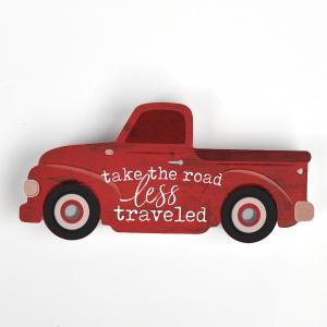 RED TRUCK LESS TRAVELLED SIGN