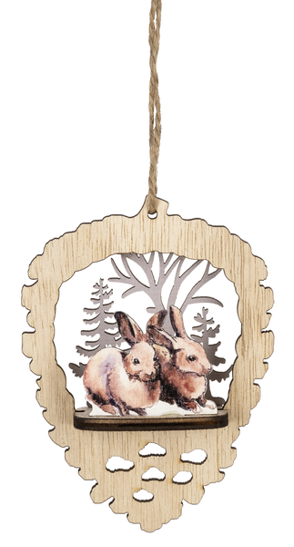 Laser Cut Bunnies Wooden Ornament