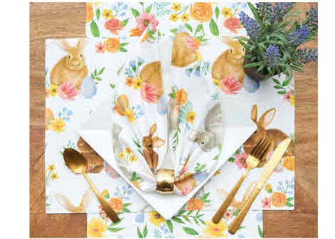 Spring Bunny Floral Napkin 18X18