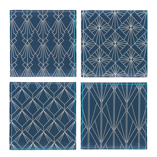 BLUE ART DECO COASTER SET