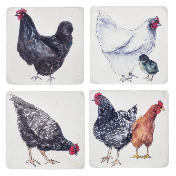 Watercolor Rooster Coaster Set
