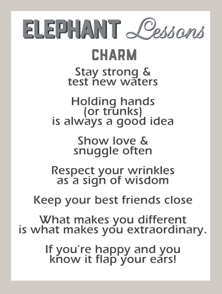 ELEPHANT LESSONS CHARM W/CARD