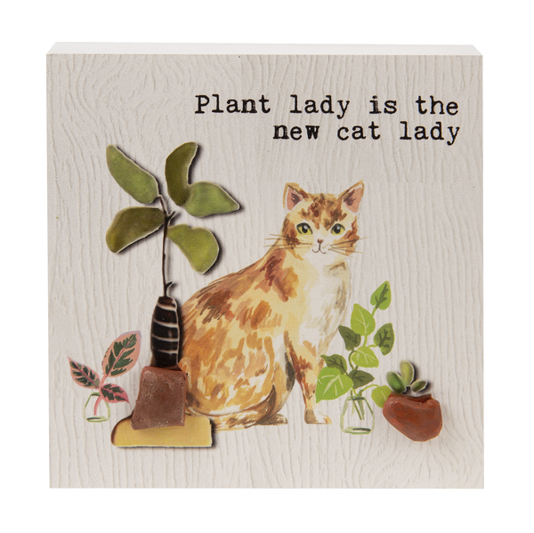PLANTS AND A CAT PEBBLE ART PLAQUE