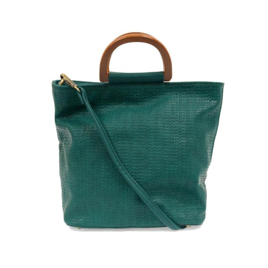 Turquoise Woven Wood Handle Tote