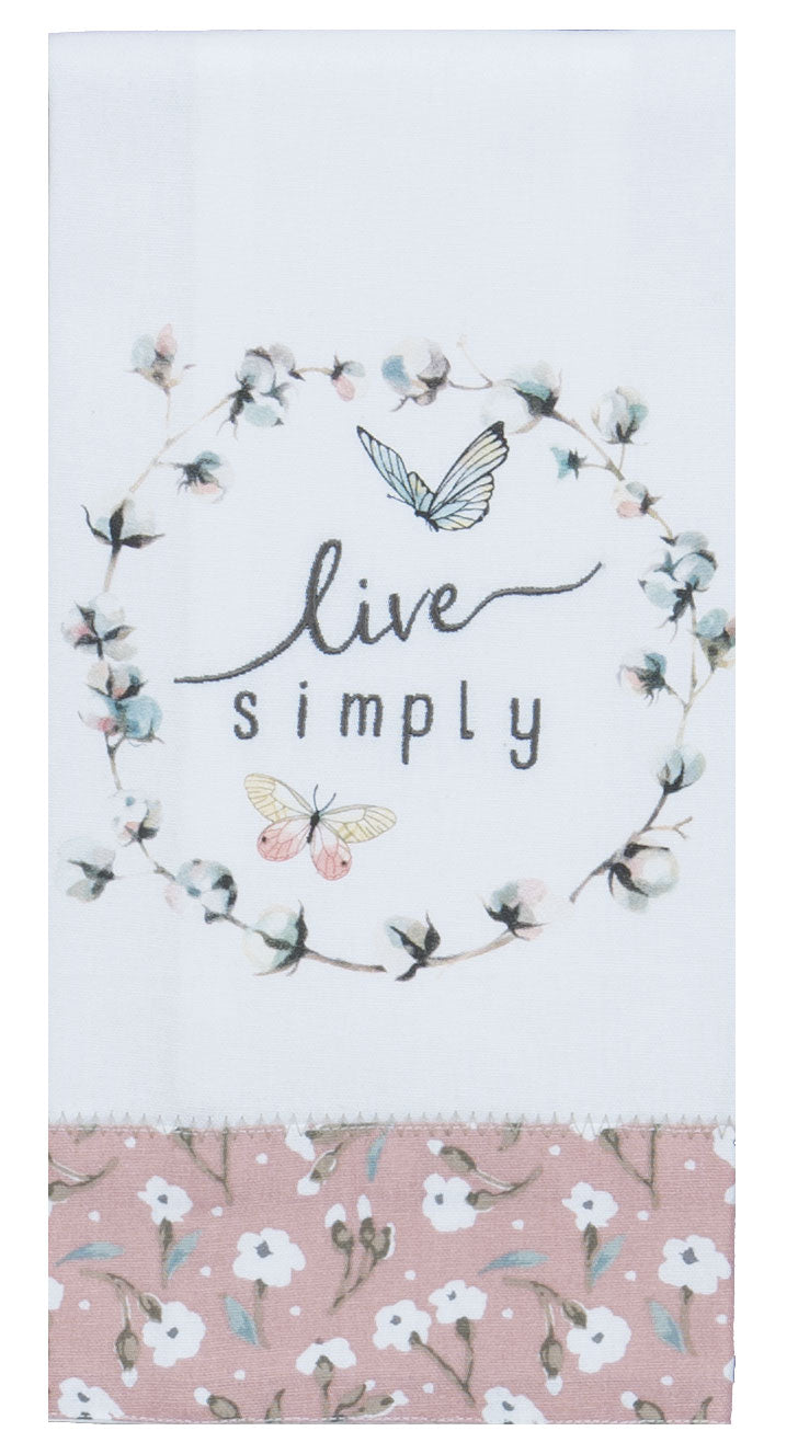 Live Simply Embroidered Tea Towel