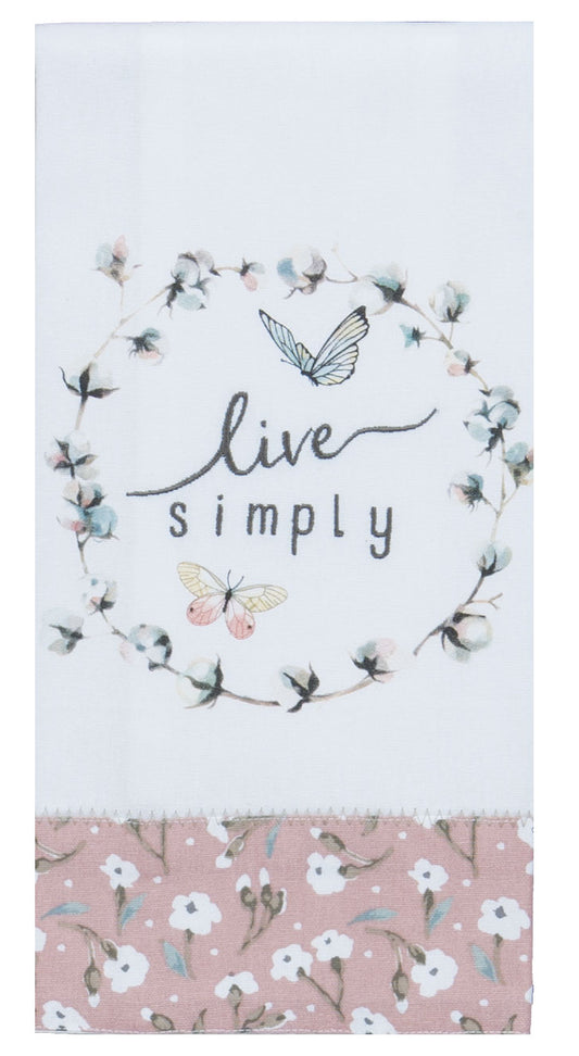 Live Simply Embroidered Tea Towel
